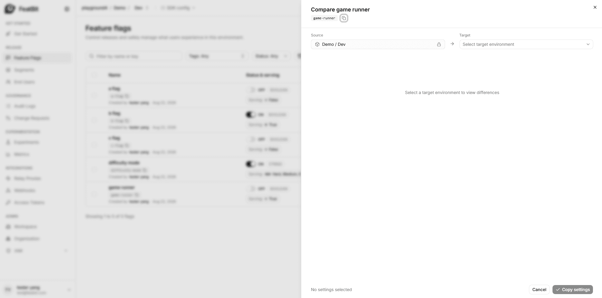 Compare feature flag drawer