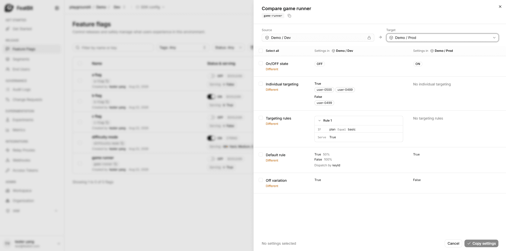 Compare flag settings