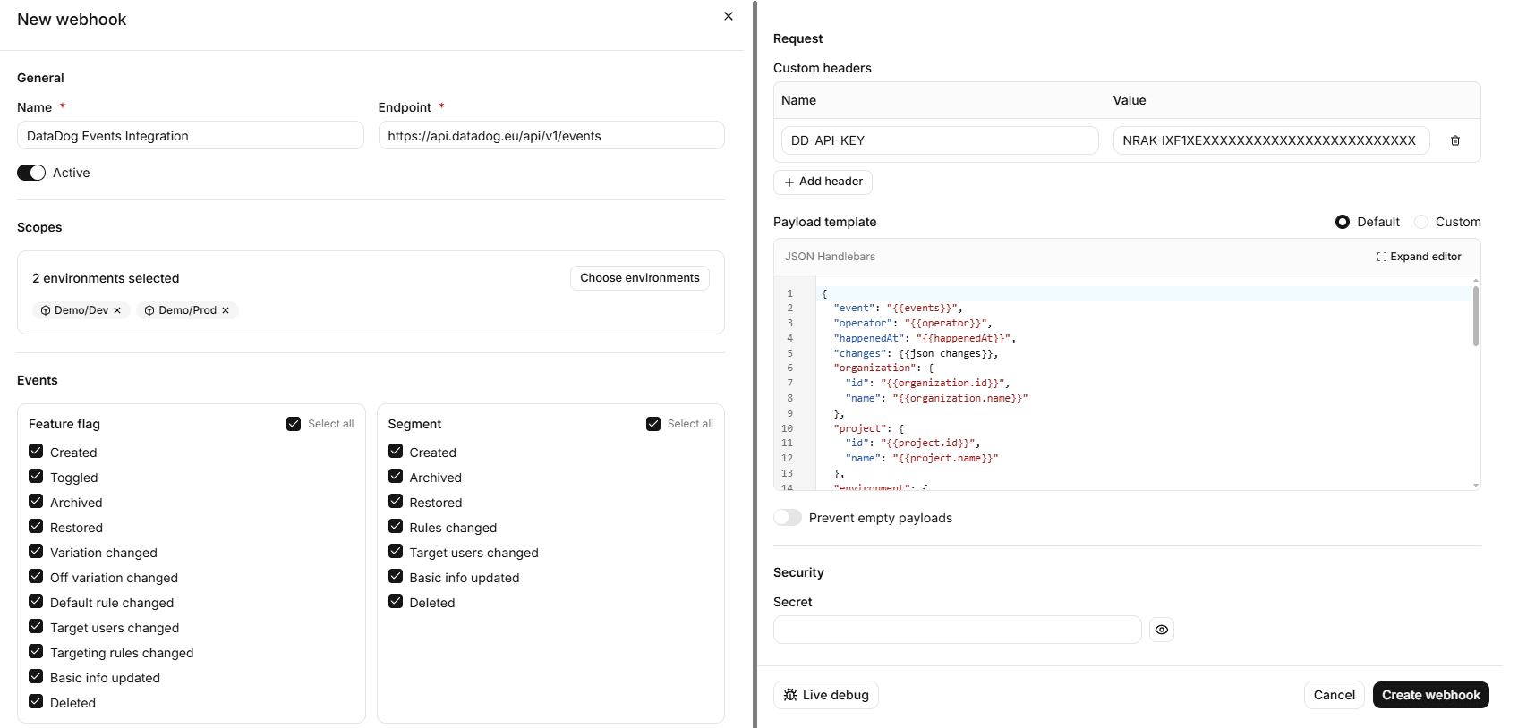 Create FeatBit WebHook