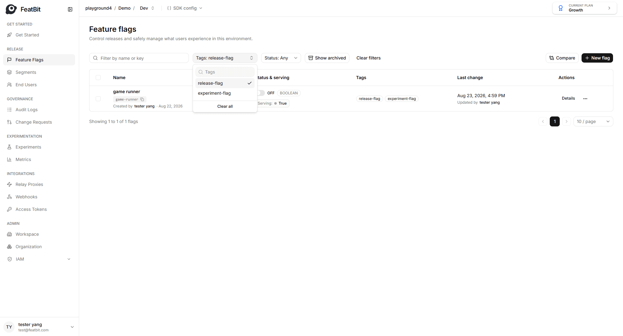 Filter feature flags by tag
